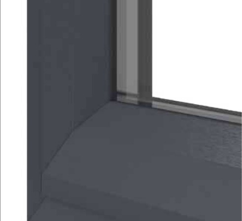 Chamfered corner of an anthracite grey uPVC window